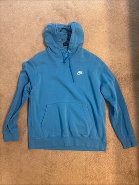 Nike Teal Blue Pullover Hoodie with White Swoosh